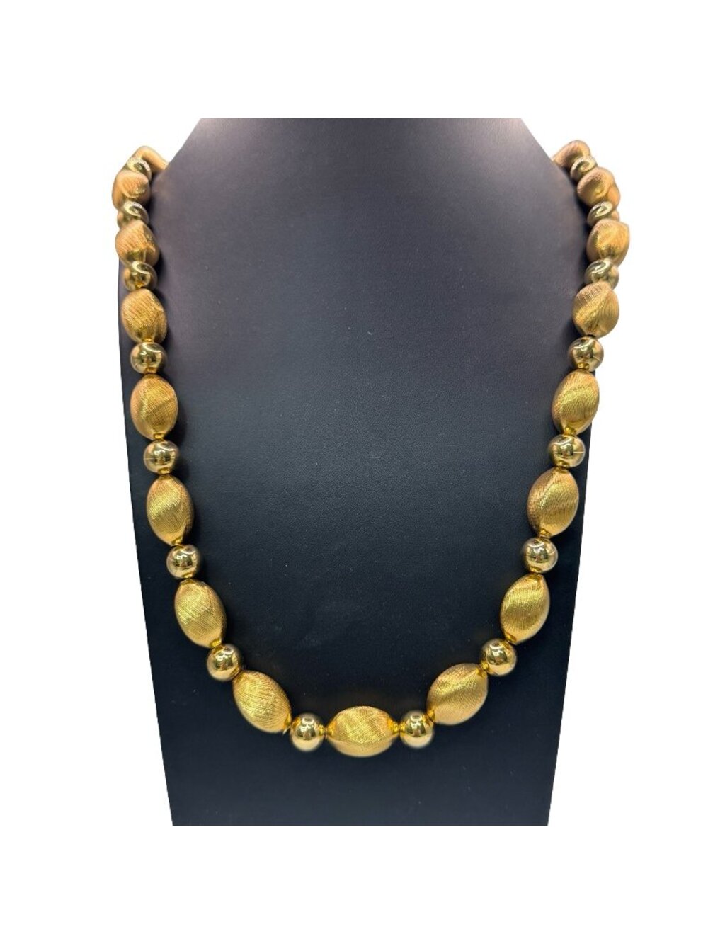 Napier Vintage Gold-Tone Beaded Necklace Textured Oval Beads & Round Beads 30"